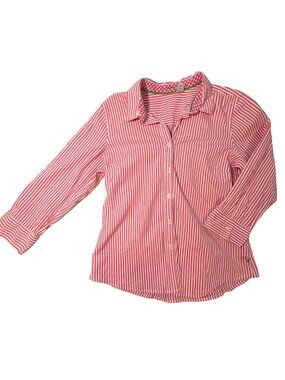 IZOD Red White Striped Button Down Shirt Women’s Medium Fitted Top